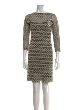 M Missoni Shift Dress Gold Metallic Glitter
Long Sleeve Chevron Knit Zig Zag 10